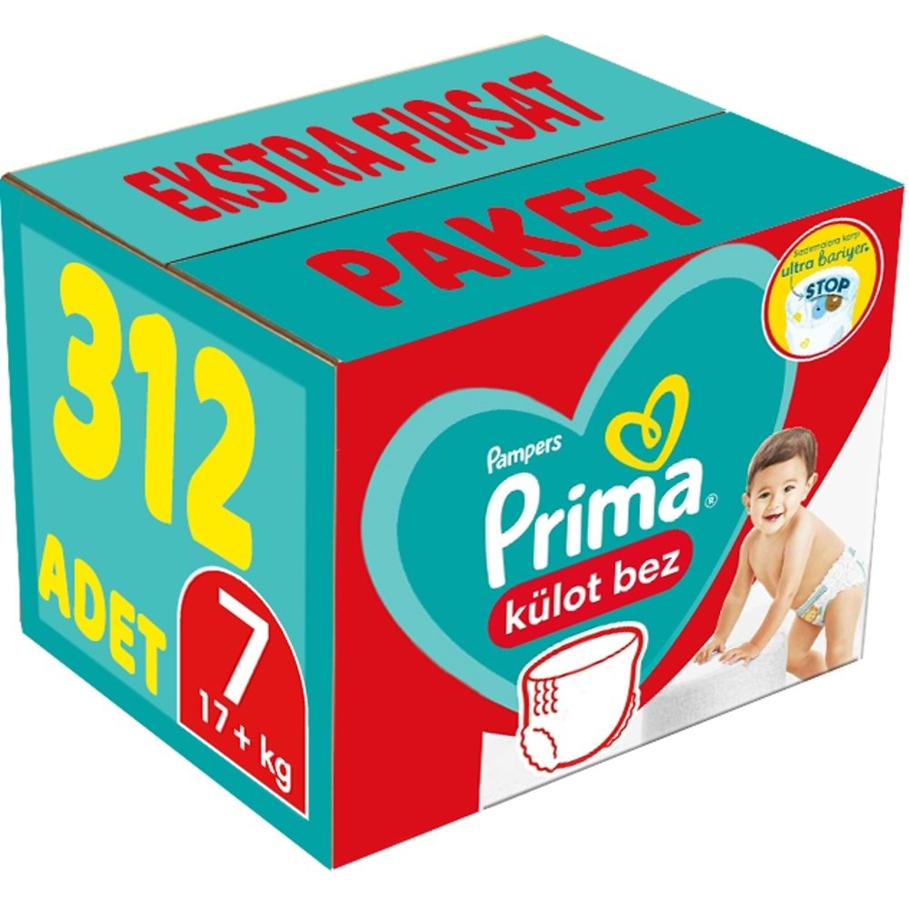 Prima Külot Bebek Bezi Beden:7 (17+Kg) XXL 312 Adet Ekstra Fırsat Pk