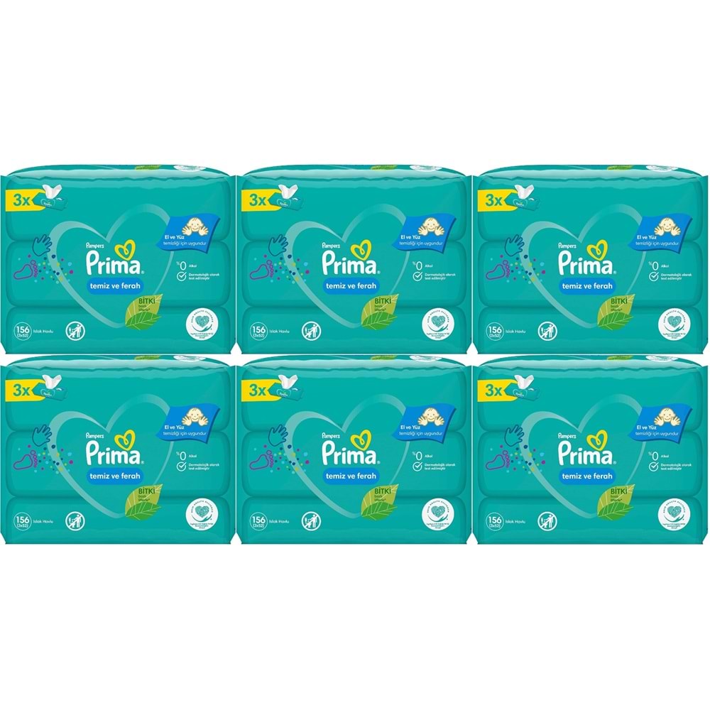 Prima Islak Havlu Mendil Temiz ve Ferah (Bitki Bazlı) 18 Li Set (6PK*3) 936 Yaprak