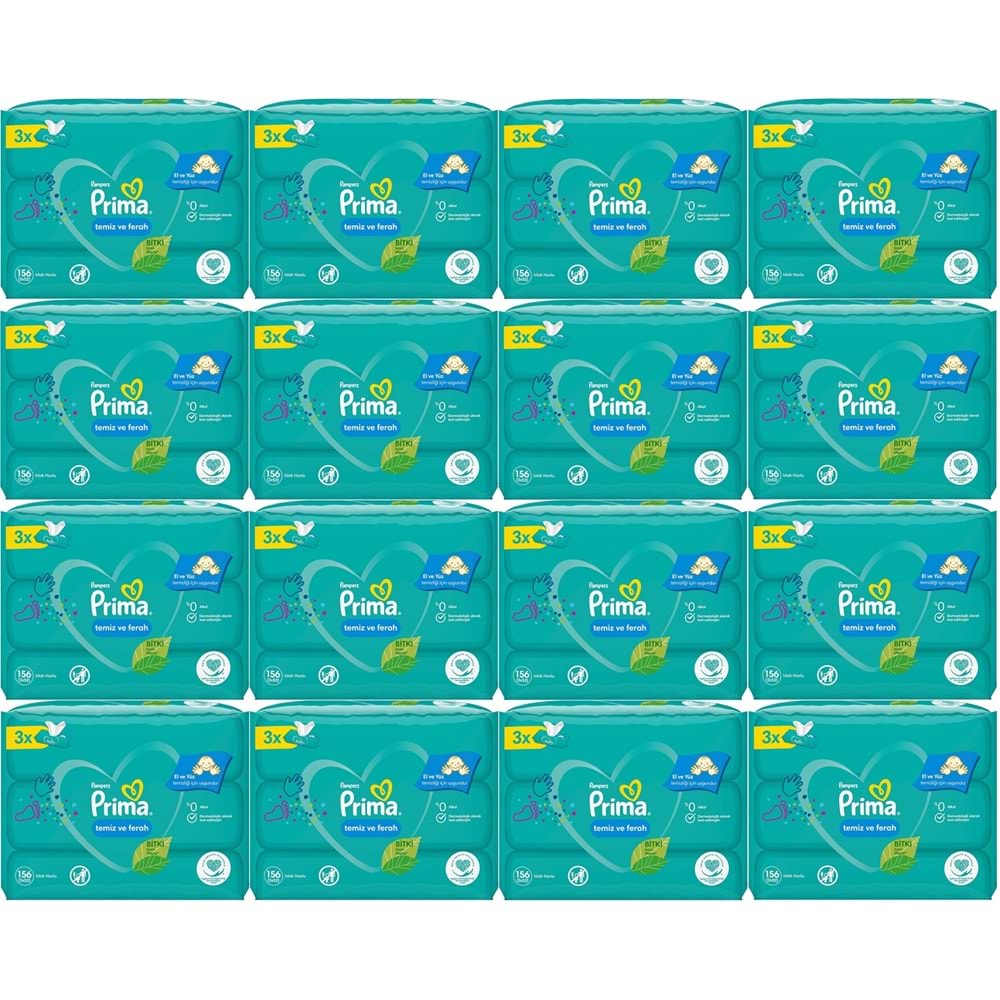 Prima Islak Havlu Mendil Temiz ve Ferah (Bitki Bazlı) 48 Li Set (16PK*3) 2496 Yaprak