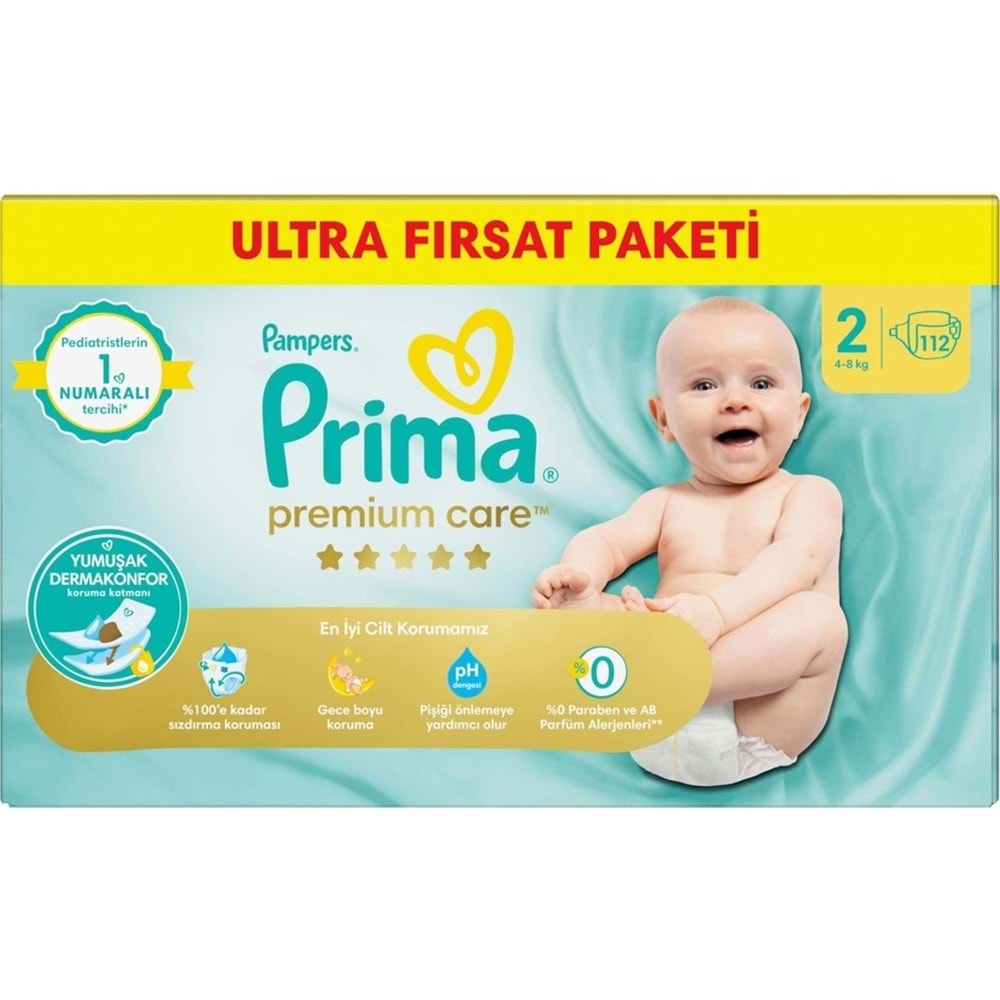Prima Premium Care Bebek Bezi Beden:2 (4-8KG) Mini 224 Adet Ekonomik Ultra Fırsat Pk