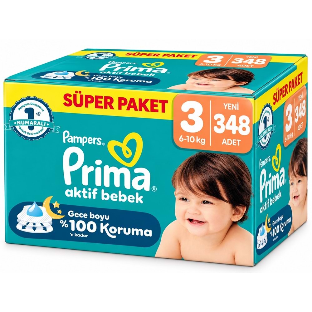 Prima Aktif Bebek Bebek Bezi 3 Beden 6-10 KG Midi 348 Adet Süper Avantaj Pk
