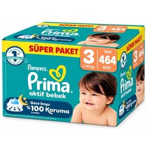 Prima Aktif Bebek Bebek Bezi 3 Beden 6-10 KG Midi 464 Adet Süper Ultra Pk