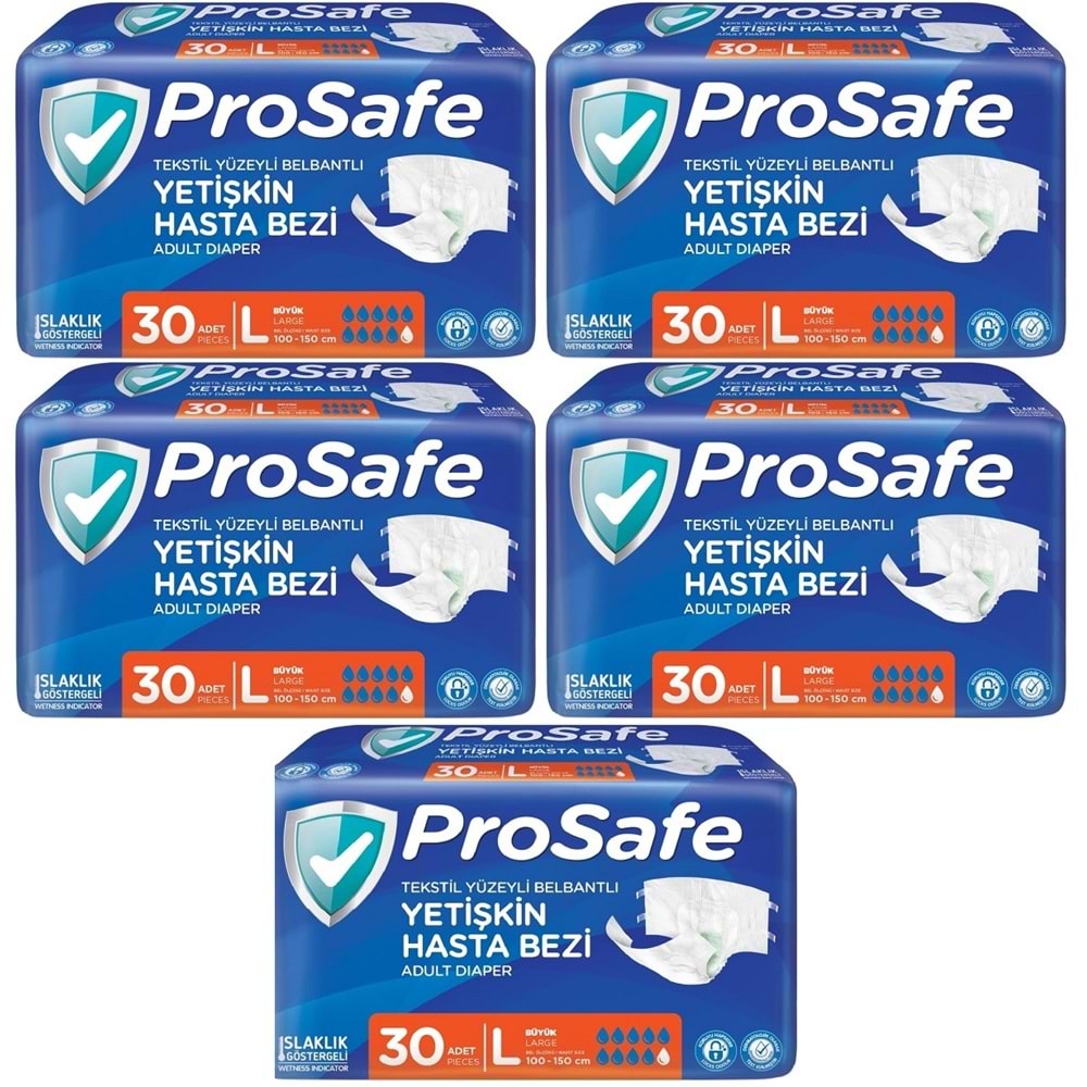 Prosafe Yetişkin Bezi Bel Bantlı Tekstil Yüzey L - Large - Büyük Boy 150 Adet