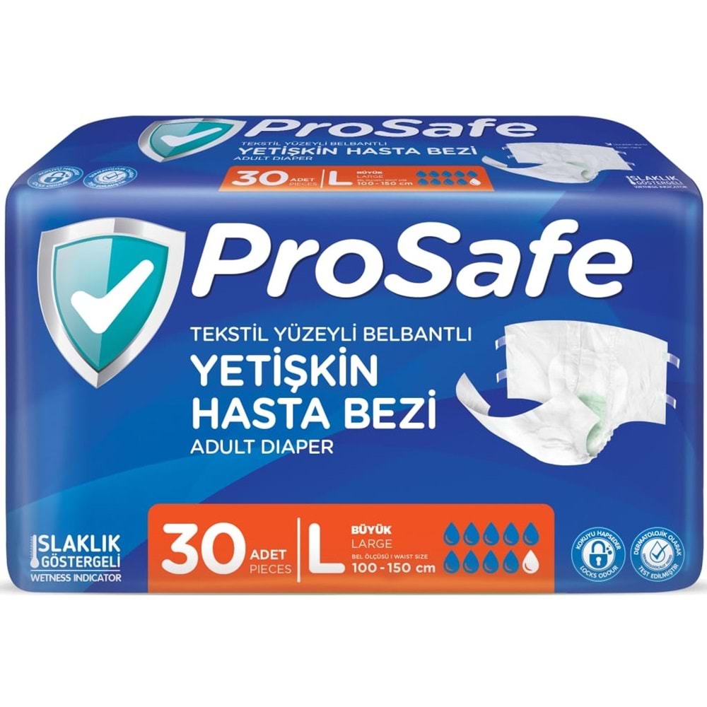 Prosafe Hasta Bezi Yetişkin Bel Bantlı Tekstil Yüzey L - Large - Büyük Boy 240 Adet (8PK*30)