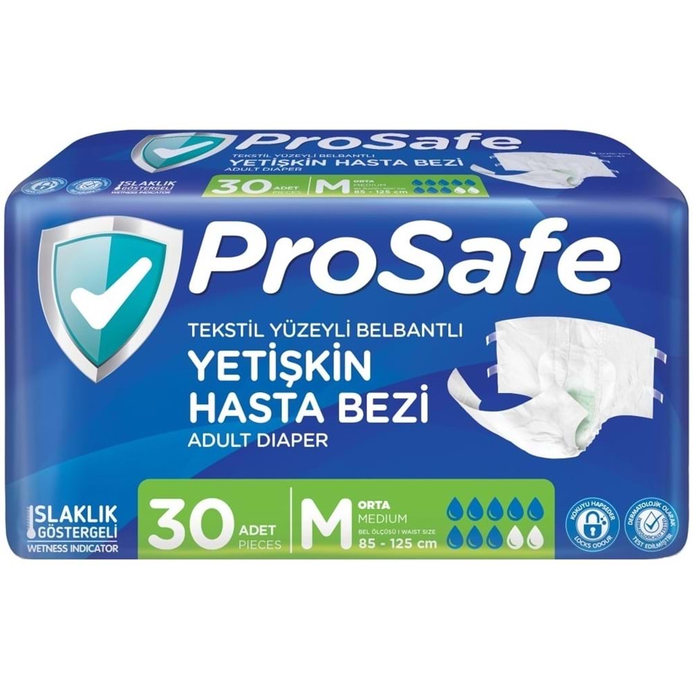 Prosafe Hasta Bezi Yetişkin Bel Bantlı Tekstil Yüzey M - Medium - Orta Boy 90 Adet (3PK*30)