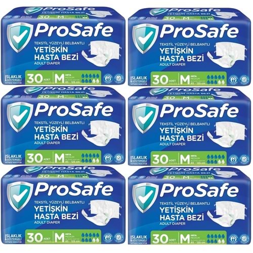 Prosafe Yetişkin Bezi Bel Bantlı Tekstil Yüzey M - Medium - Orta Boy 180 Adet (6PK*30)