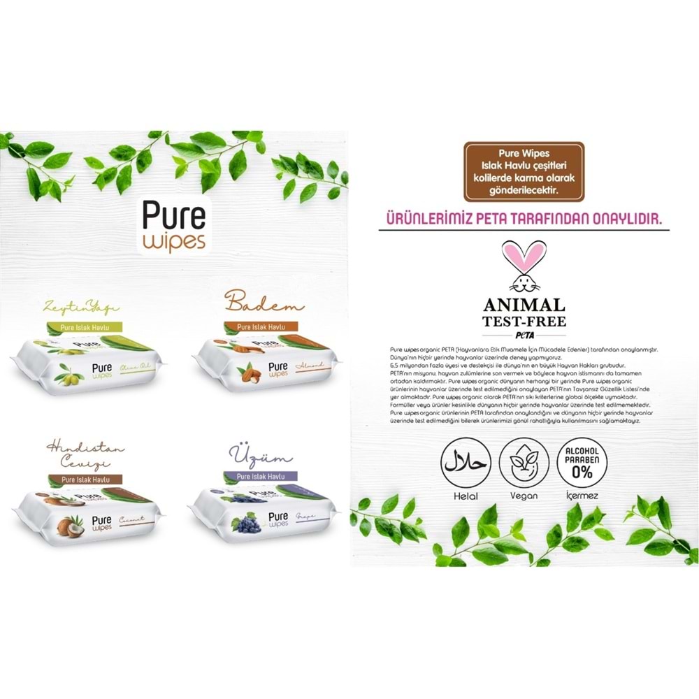 Pure Baby Wipes Islak Havlu Mendil 50 Yaprak 24 Lü Set (1200 Yaprak) (Meyveli)
