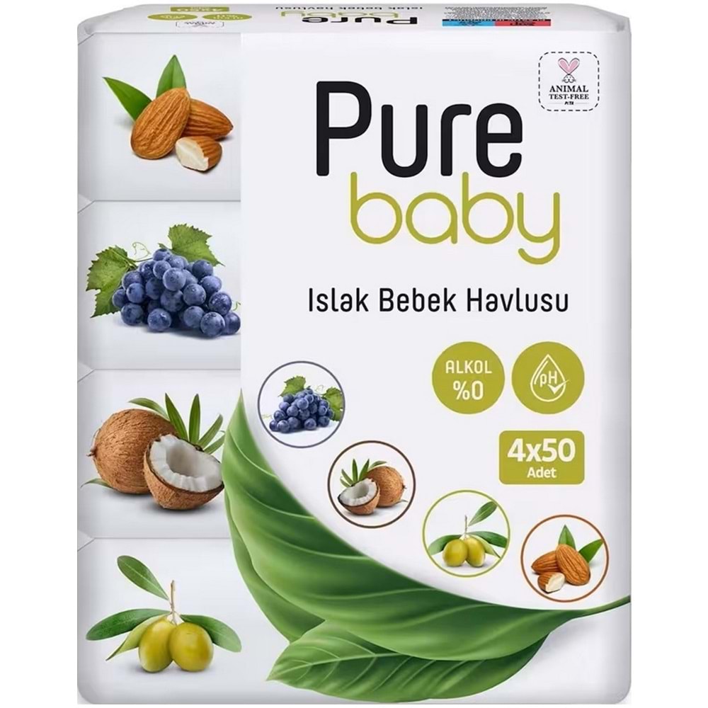 Pure Baby Wipes Islak Havlu Mendil 50 Yaprak 24 Lü Set (1200 Yaprak) (Meyveli)