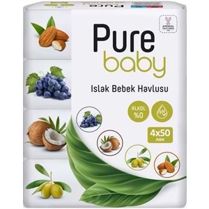 Pure Baby Wipes Islak Havlu Mendil 50 Yaprak 24 Lü Set (1200 Yaprak) (Meyveli)