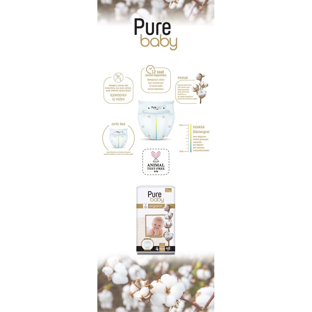 Pure Baby Organik Bebek Bezi 4 Beden 7-16 KG Maxi 240 Adet Mega Fırsat Pk