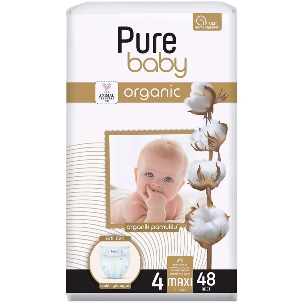 Pure Baby Organik Bebek Bezi 4 Beden 7-16 KG Maxi 288 Adet Ekstra Fırsat Pk
