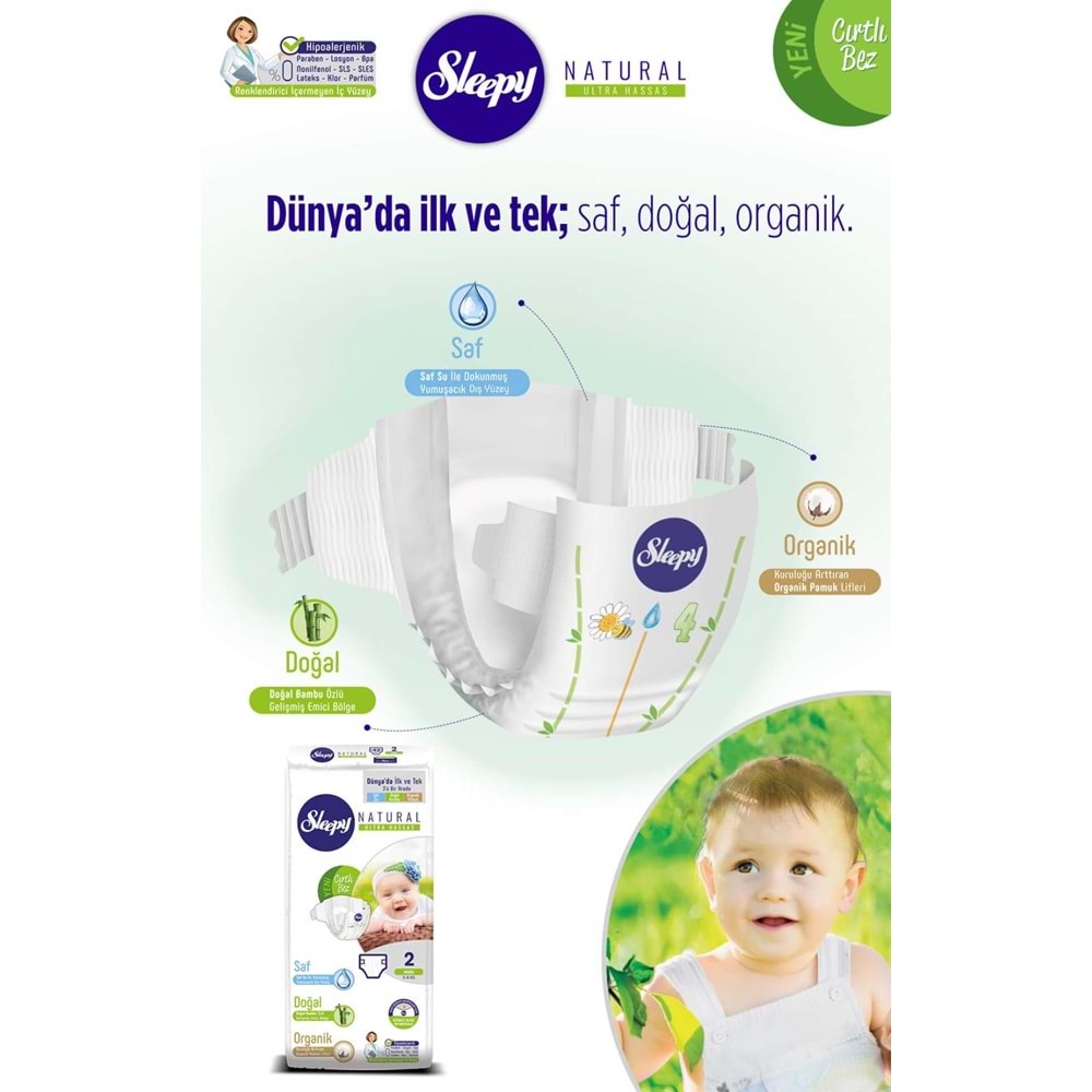 Sleepy Bebek Bezi Naturel Beden:2 (3-6Kg) Mini 252 Adet Jumbo Süper Avantaj Pk