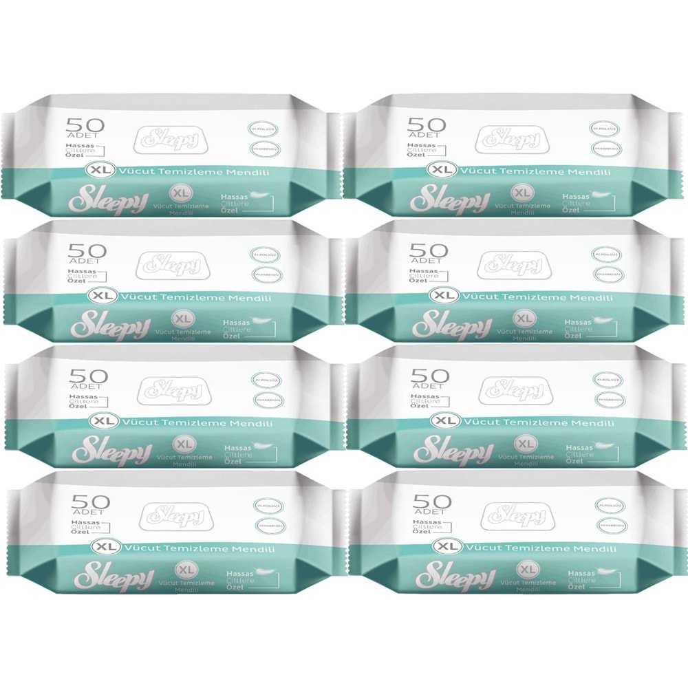 Sleepy Hasta Vücut Temizleme Islak Mendil Havlu 50 Yaprak XL (8 Li Set)