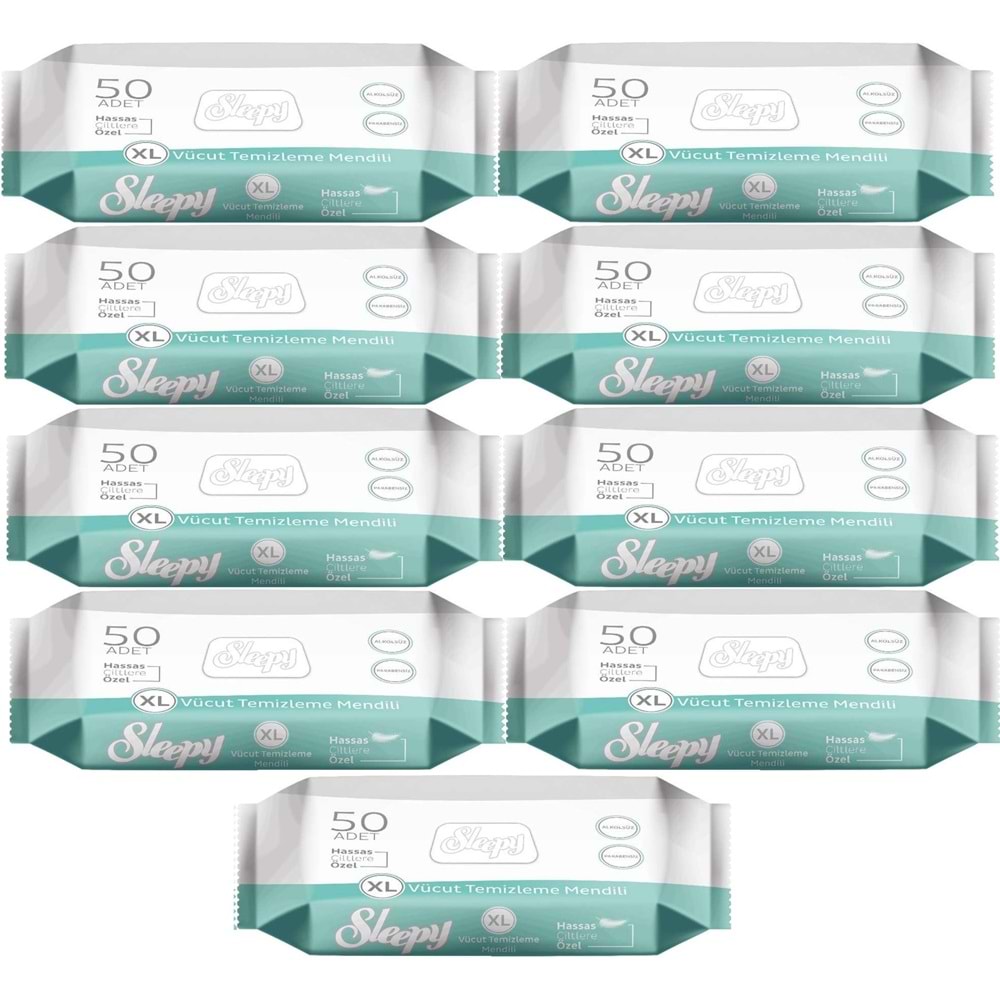 Sleepy Hasta Vücut Temizleme Islak Mendil Havlu 50 Yaprak XL (9 Lu Set)