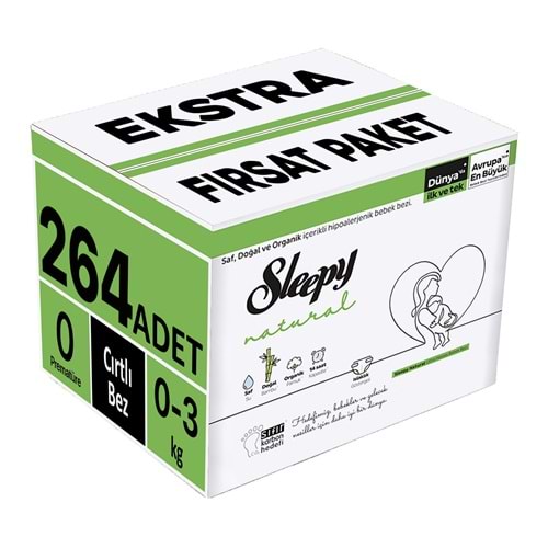 Sleepy Bebek Bezi Natural Beden:0 (0-3KG) Prematüre 264 Adet Ekstra Fırsat Pk