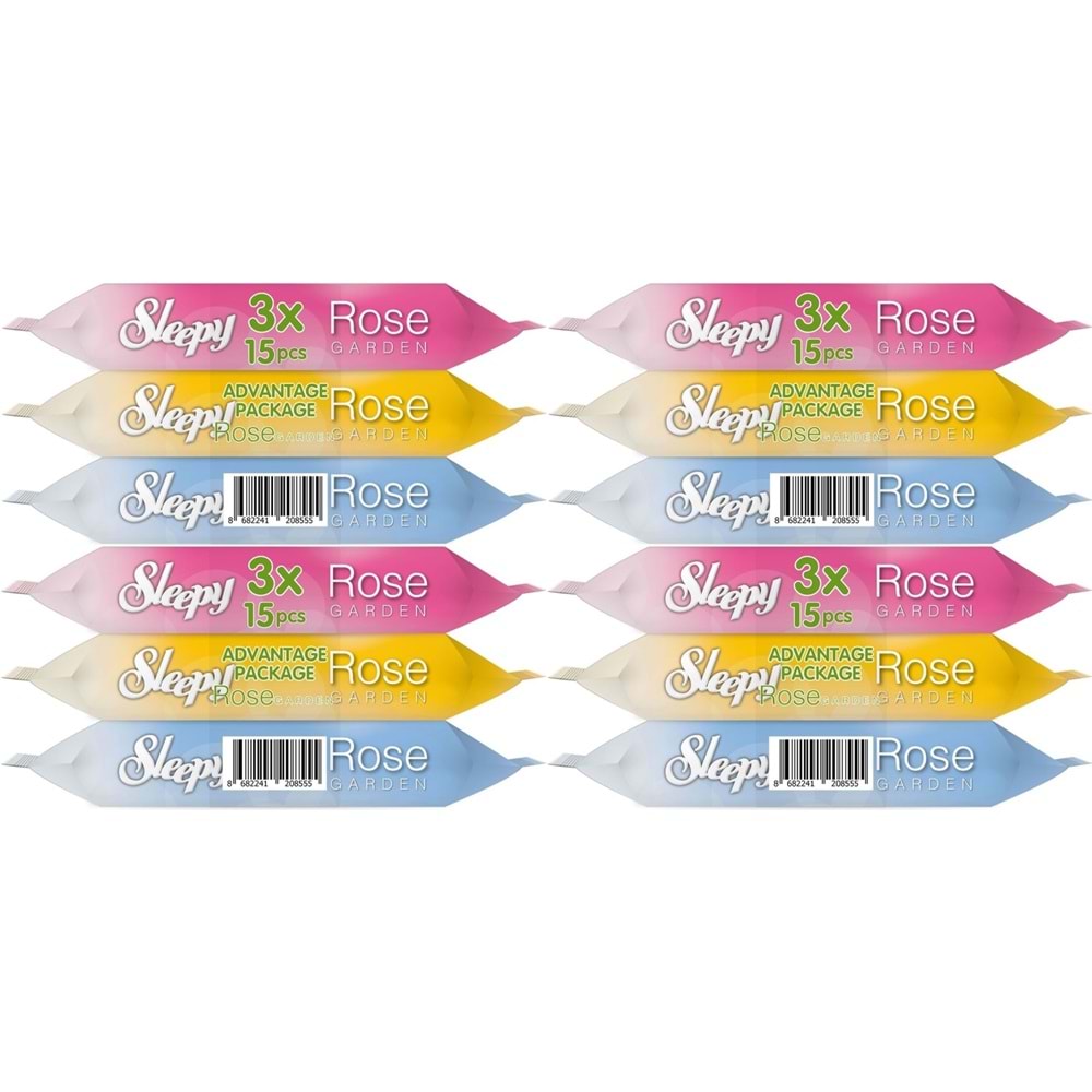 Sleepy Islak Havlu Cep Mendil 15 Yaprak (12 Li Set) Travel Pk Rose/Garden (4PK*3) 180 Yaprak