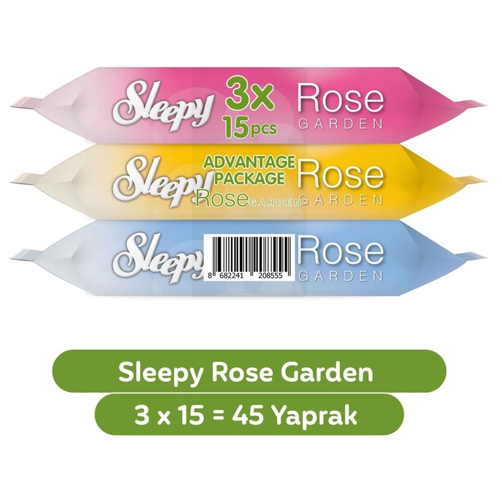 Sleepy Islak Havlu Cep Mendil 15 Yaprak (48 Li Set) Travel Pk Rose/Garden (16PK*3) 720 Yaprak