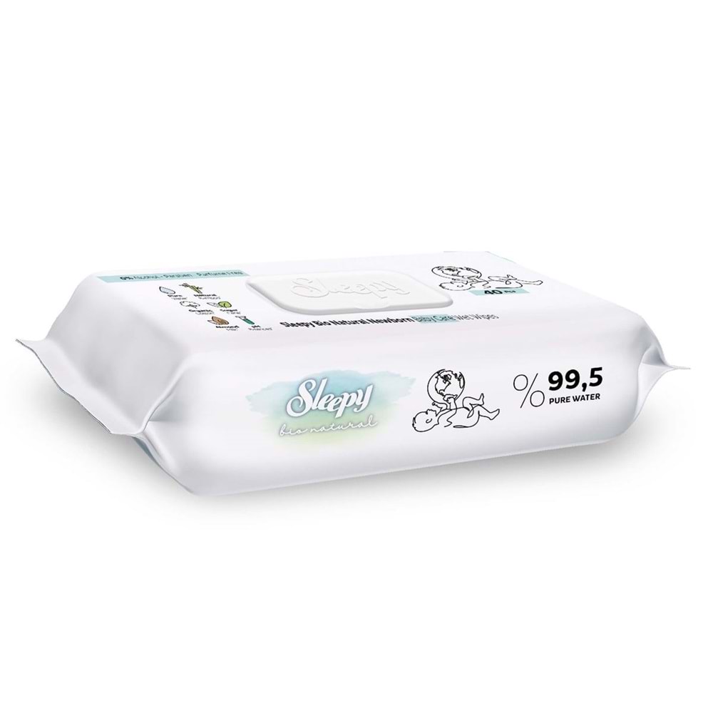 Sleepy Islak Havlu Mendil Bio Natural 40 Yaprak Yeni Doğan (36 Lı Set) Plastik Kapaklı 1440 Yaprak