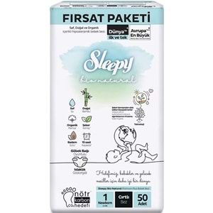Sleepy Bebek Bezi Bio Natural Beden:1 (2-5KG) Yeni Doğan Newborn 200 Adet Avantaj Fırsat Pk