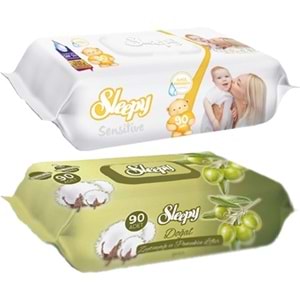 Sleepy Islak Havlu Mendil 90 Yaprak Karma (2 Li Set) Sensitive & Pamuk-Zeytinyağlı 180 Yaprak