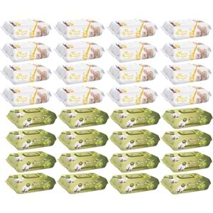 Sleepy Islak Havlu Mendil 90 Yaprak Karma (32 Li Set) Sensitive & Pamuk-Zeytinyağlı 2880 Yaprak