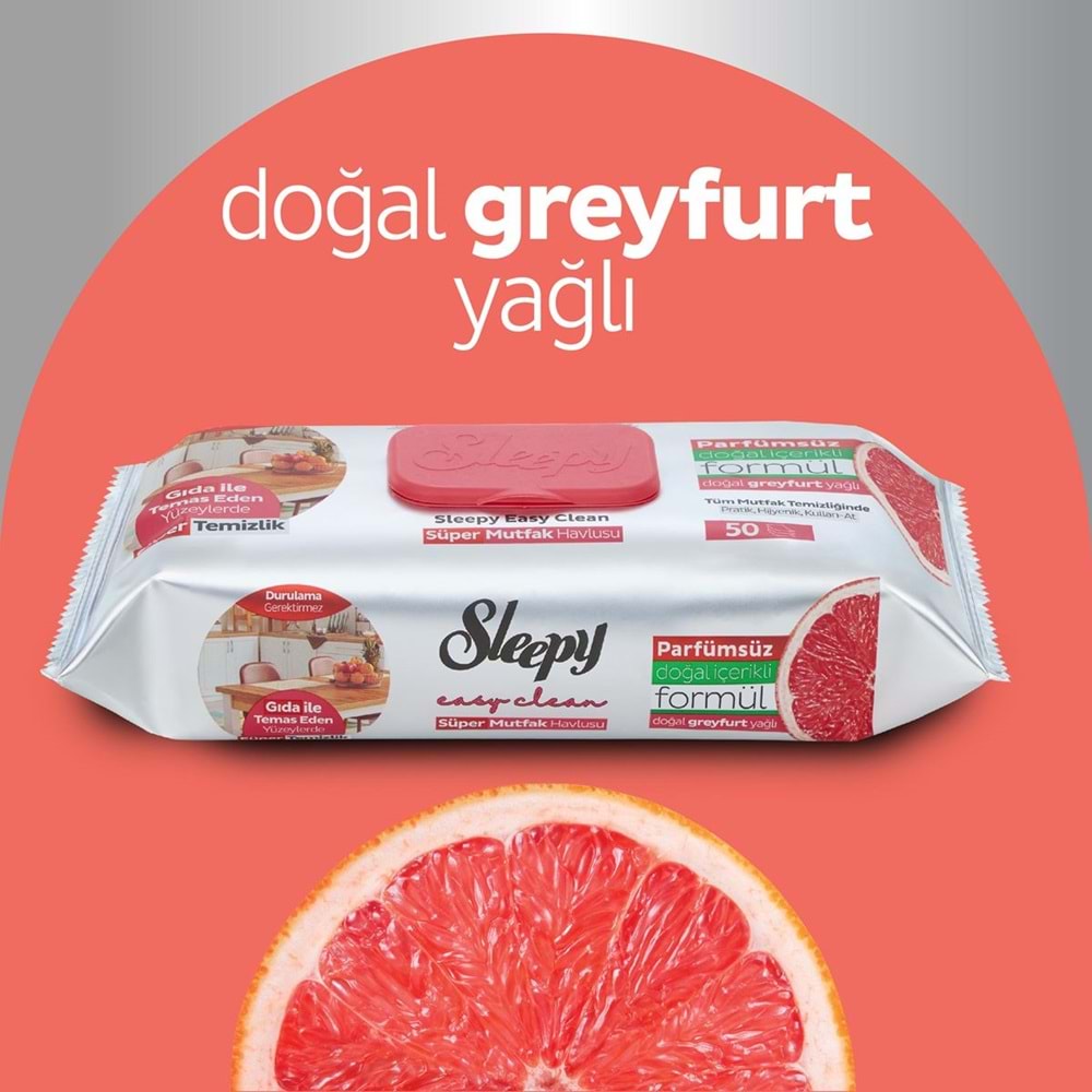 Sleepy Easy Clean Yüzey Temizlik Mutfak Havlusu-Mendili 50 Yaprak Greyfurt Yağlı (2Li Set) 100 Yprk