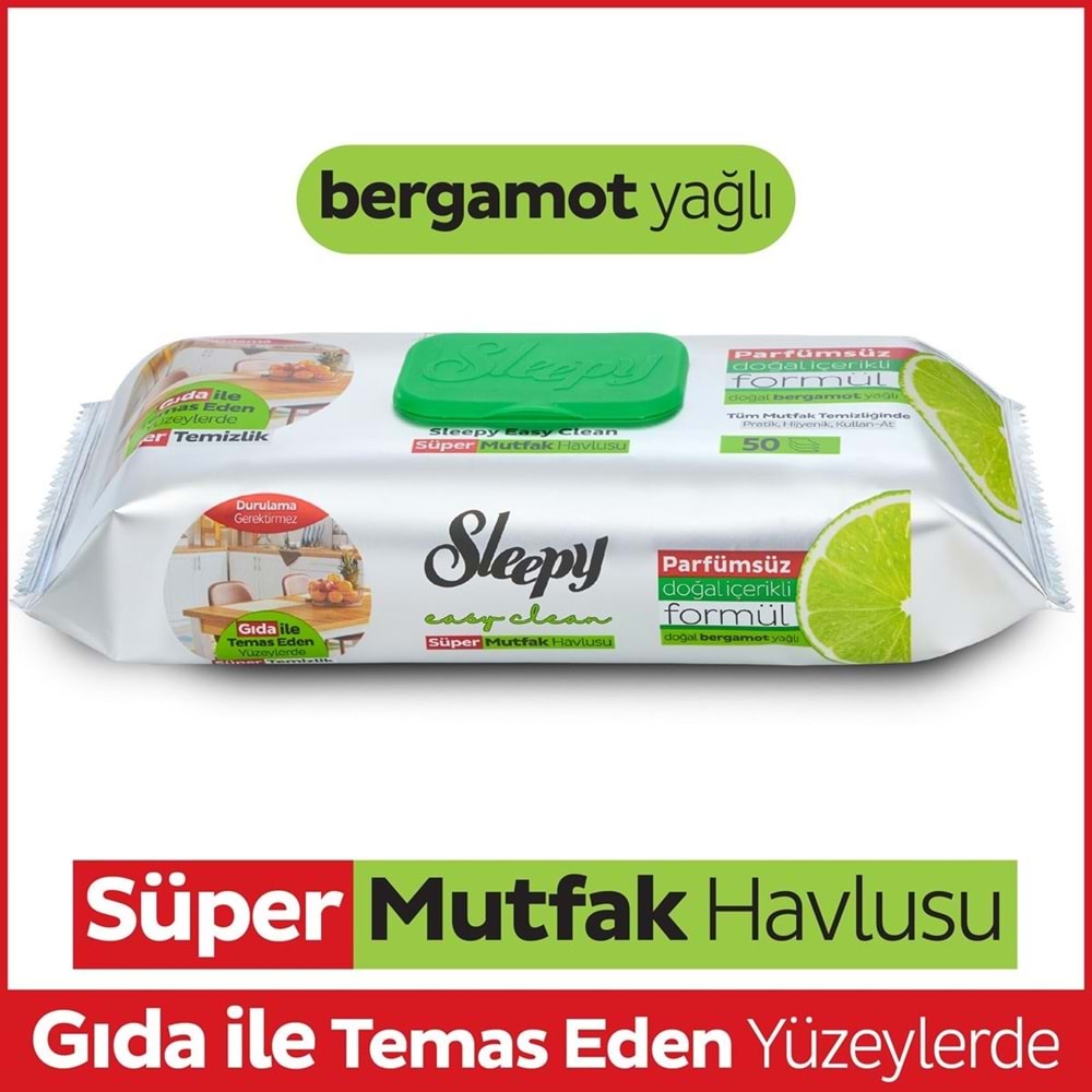 Sleepy Easy Clean Yüzey Temizlik Mutfak Havlusu -Mendili 50 Yaprak Bergomot Yağlı (6Lı Set) 300Yprk