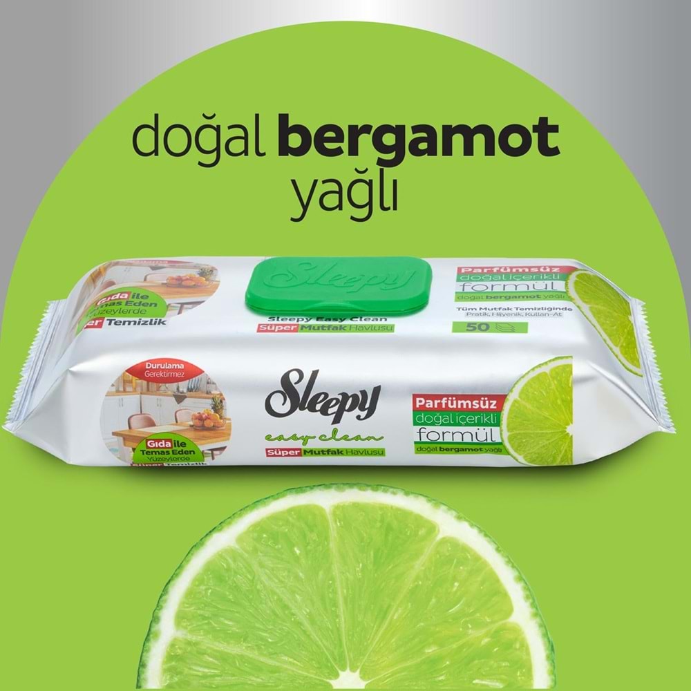 Sleepy Easy Clean Yüzey Temizlik Mutfak Havlusu -Mendili 50 Yaprak Bergomot Yağlı (6Lı Set) 300Yprk