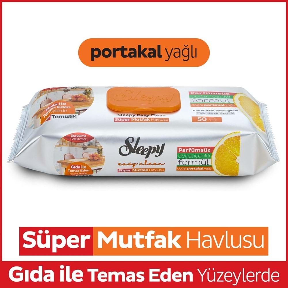 Sleepy Easy Clean Yüzey Temizlik Mutfak Havlusu -Mendili 50 Yaprak Portakal Yağlı (2Li Set) 100Yprk