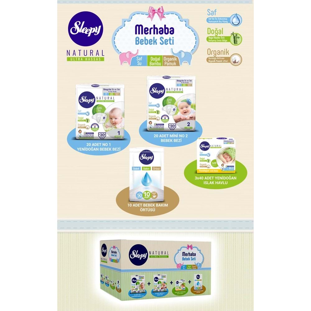 Sleepy Merhaba Bebek Seti Yeni Doğan Doğuma Hazırlık (2 Li Set) Naturel Bebek Bezi