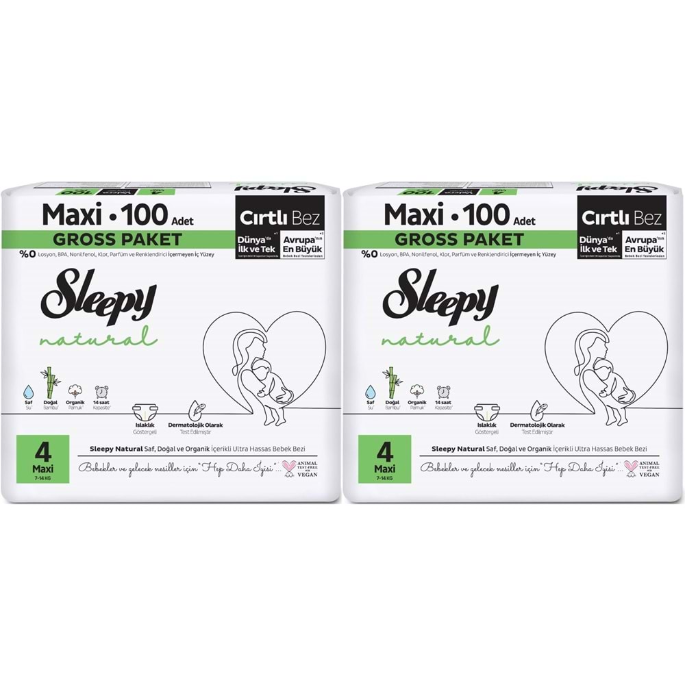Sleepy Bebek Bezi Natural Beden:4 (7-14KG) Maxi 200 Adet Ekonomik Ultra Pk