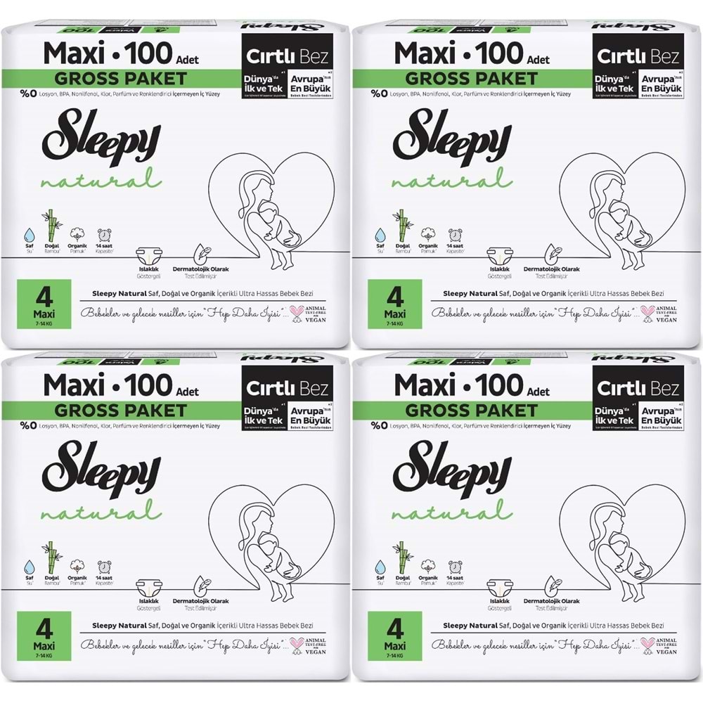 Sleepy Bebek Bezi Natural Beden:4 (7-14KG) Maxi 400 Adet Avataj Ultra Pk