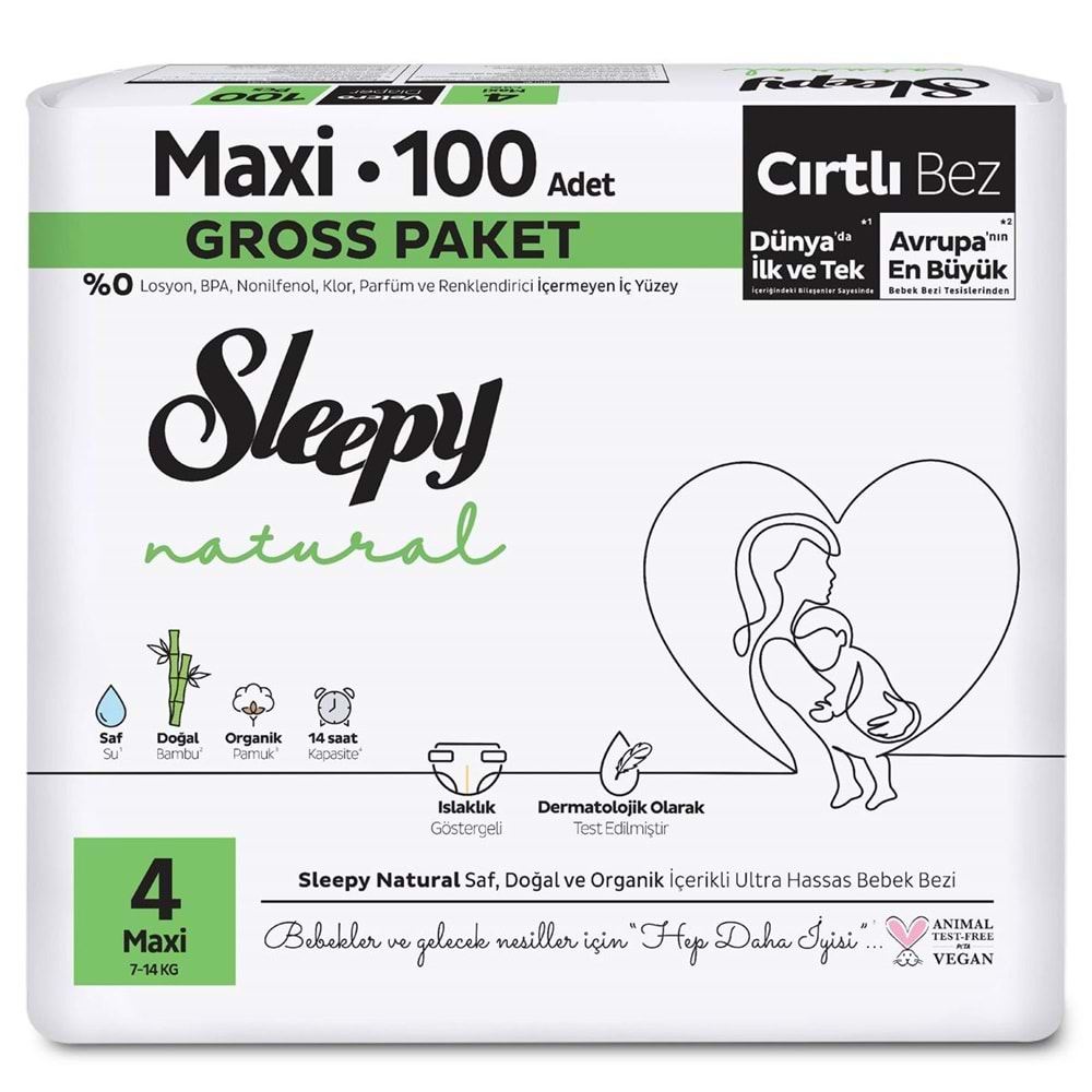 Sleepy Bebek Bezi Natural Beden:4 (7-14KG) Maxi 400 Adet Avataj Ultra Pk
