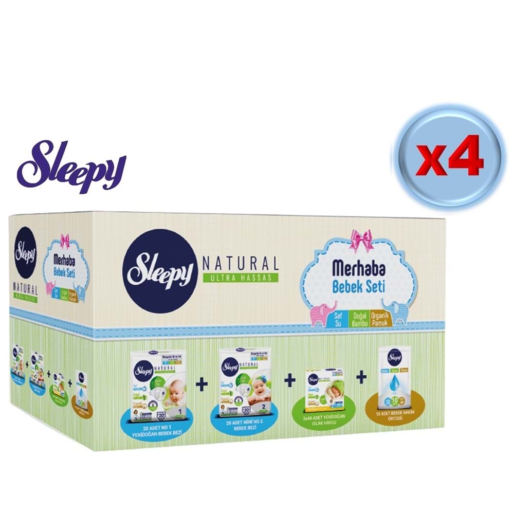 Sleepy Merhaba Bebek Seti Yeni Doğan Doğuma Hazırlık (4 Lü Set) Naturel Bebek Bezi