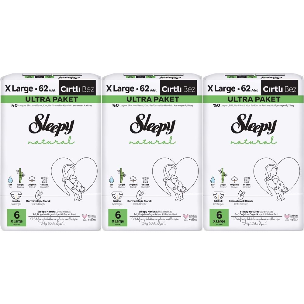 Sleepy Bebek Bezi Natural Beden:6 (15-25KG) Extra Large 186 Adet Aylık Ultra Pk