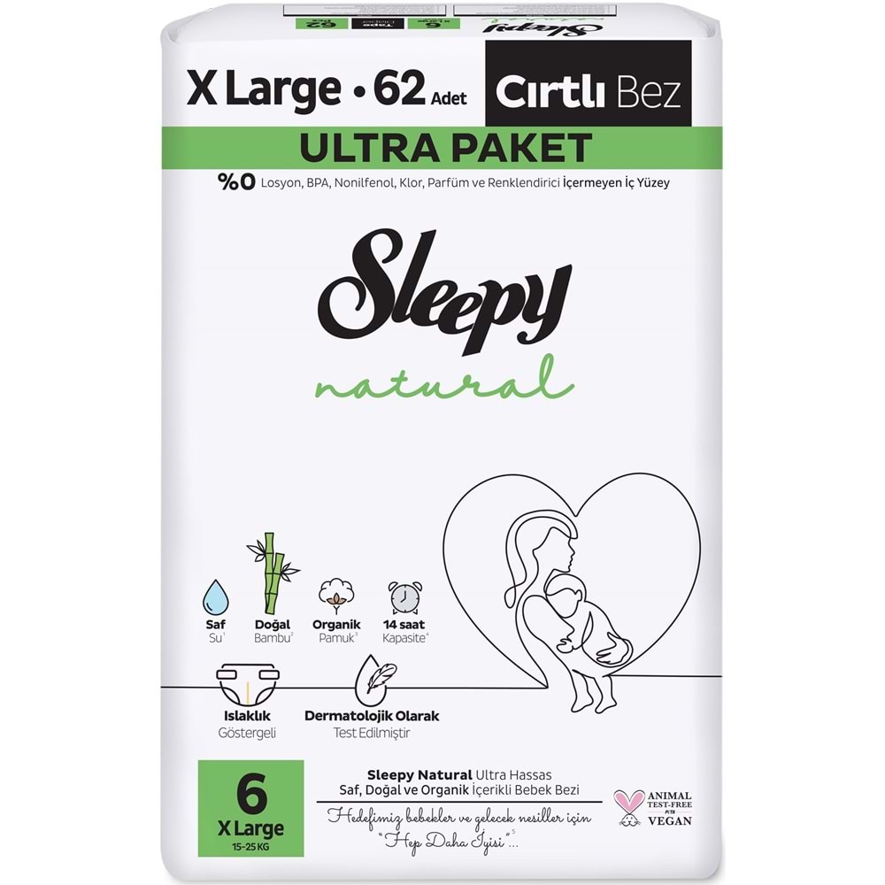 Sleepy Bebek Bezi Natural Beden:6 (15-25KG) Extra Large 186 Adet Aylık Ultra Pk