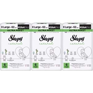Sleepy Külot Bebek Bezi Natural Beden:6 (15-25KG) Extra Large 186 Adet Aylık Ultra Pk