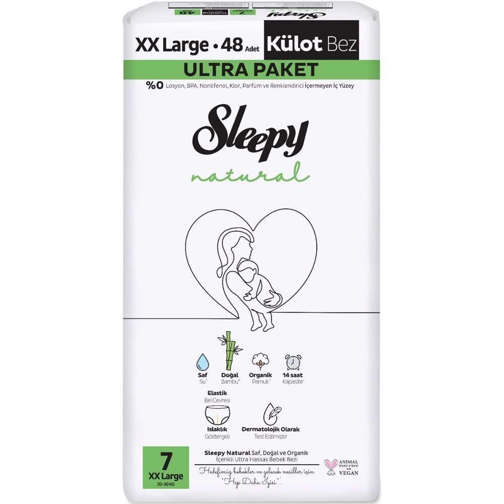 Sleepy Külot Bebek Bezi Natural Beden:7 (20-30KG) XX Large 144 Adet Aylık Ultra Pk