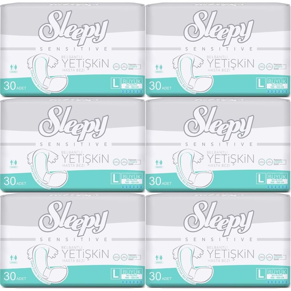 Sleepy Yetişkin Hasta Bezi Bel Bantlı L - Large - Büyük 180 Adet (6PK*30)
