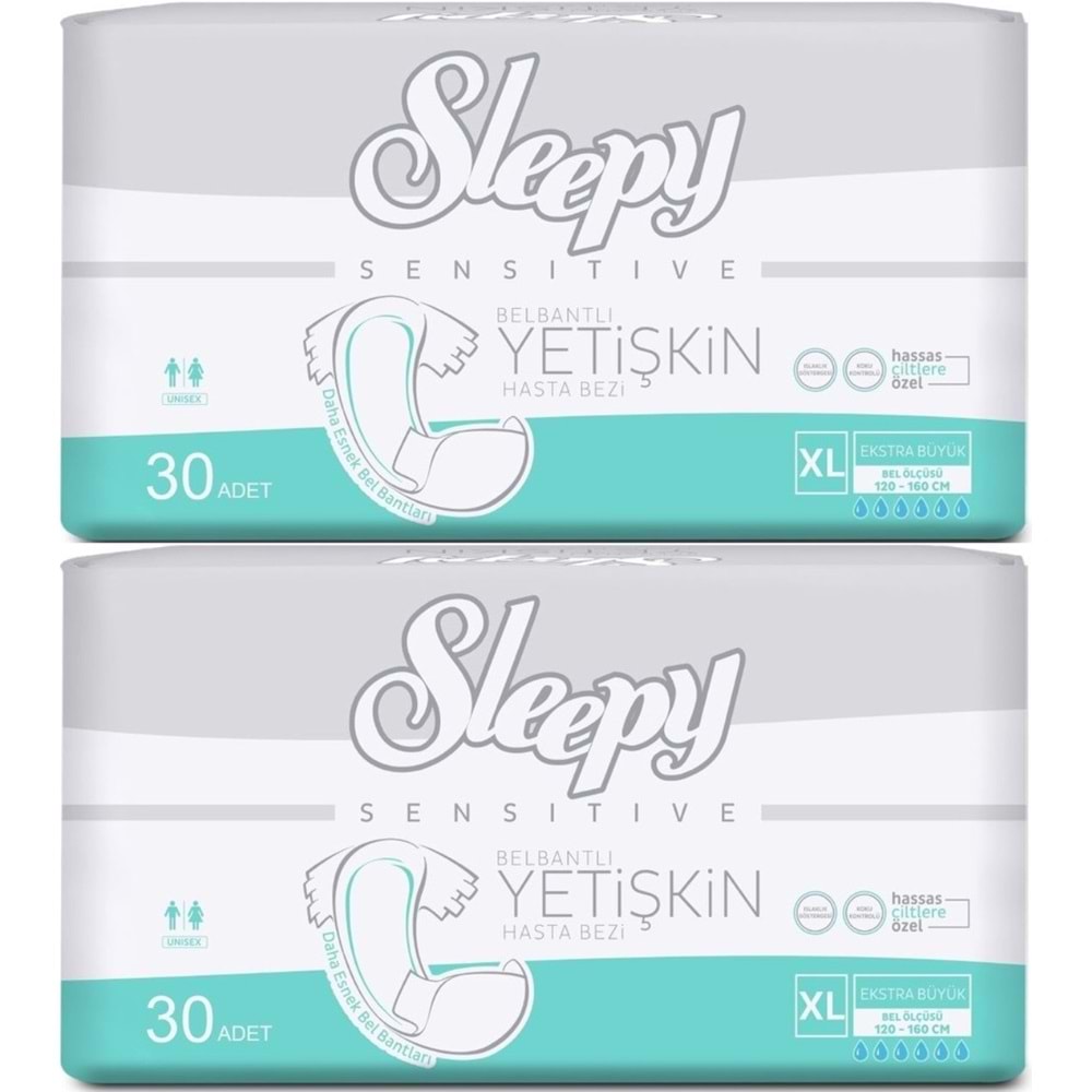 Sleepy Yetişkin Hasta Bezi Bel Bantlı XL - Extra Large - Ekstra Large 60 Adet (2PK*30)