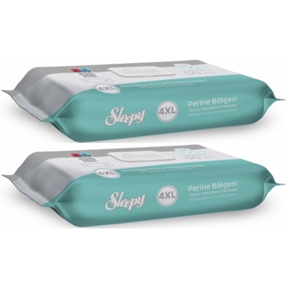 Sleepy Perine Bölgesi ve Vücut Temizleme Islak Mendil Havlu 50 Yaprak (Ebat 4XL) (2 Li Set)