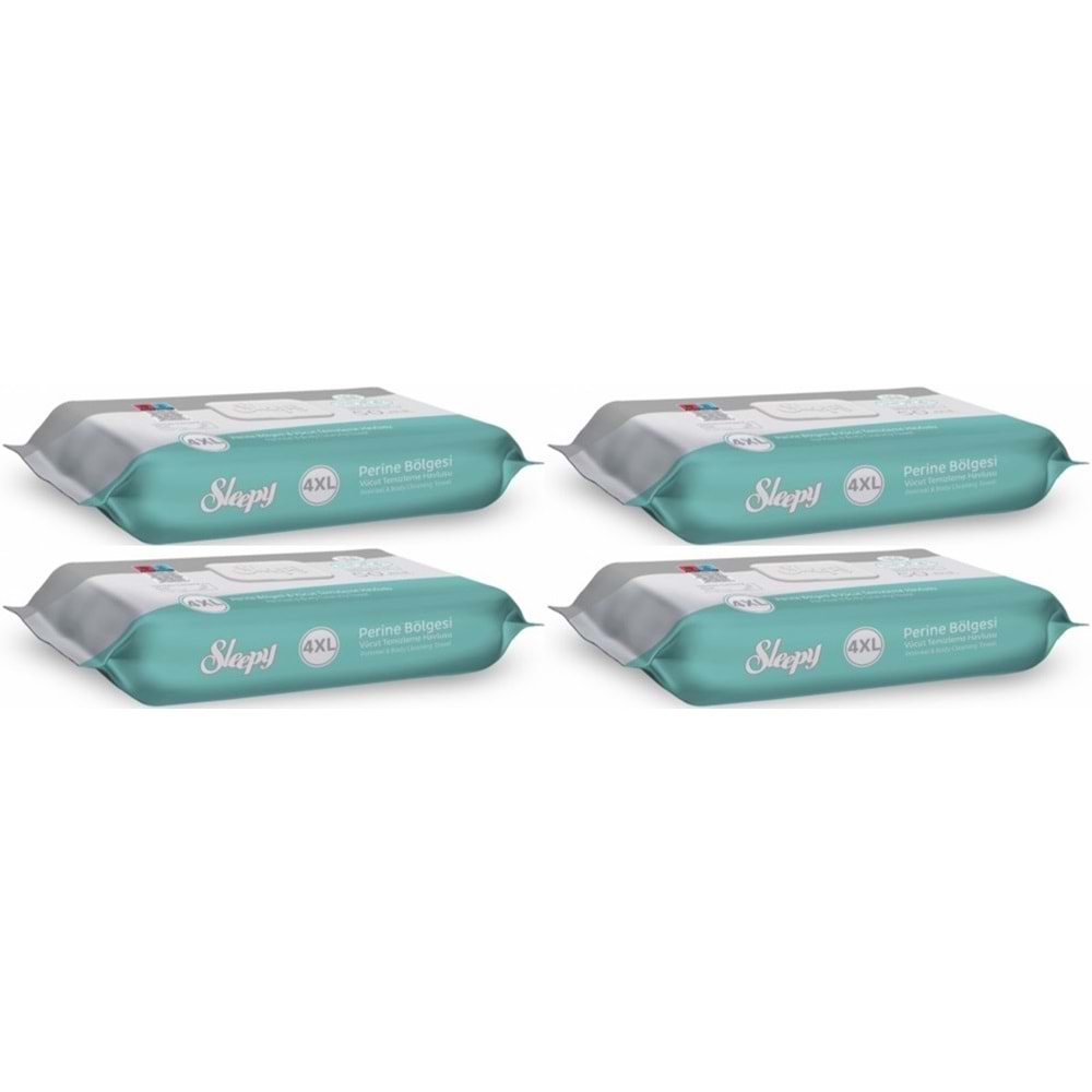 Sleepy Perine Bölgesi ve Vücut Temizleme Islak Mendil Havlu 50 Yaprak (Ebat 4XL) (4 Lü Set)