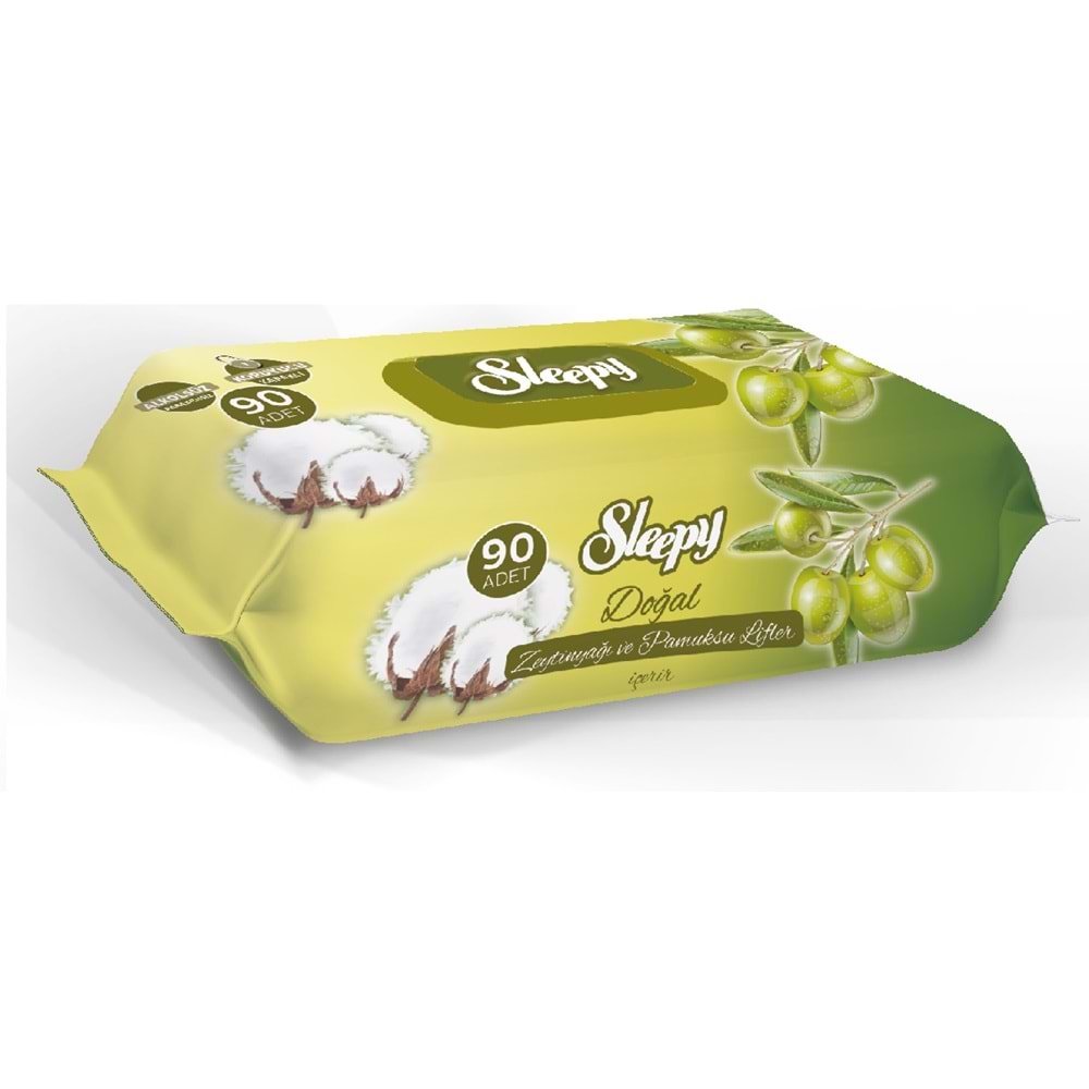 Sleepy Islak Havlu Mendil 90 Yaprak Pamuk&Zeytin Yağlı 18 Li Set Plastik Kapaklı