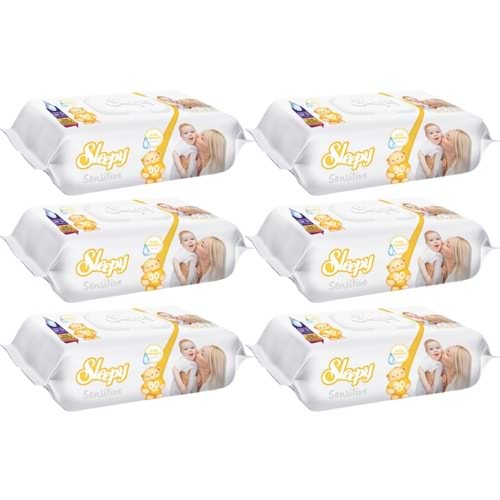 Sleepy Islak Havlu Mendil 90 Yaprak Sensitive 6 Lı Set Plastik Kapaklı