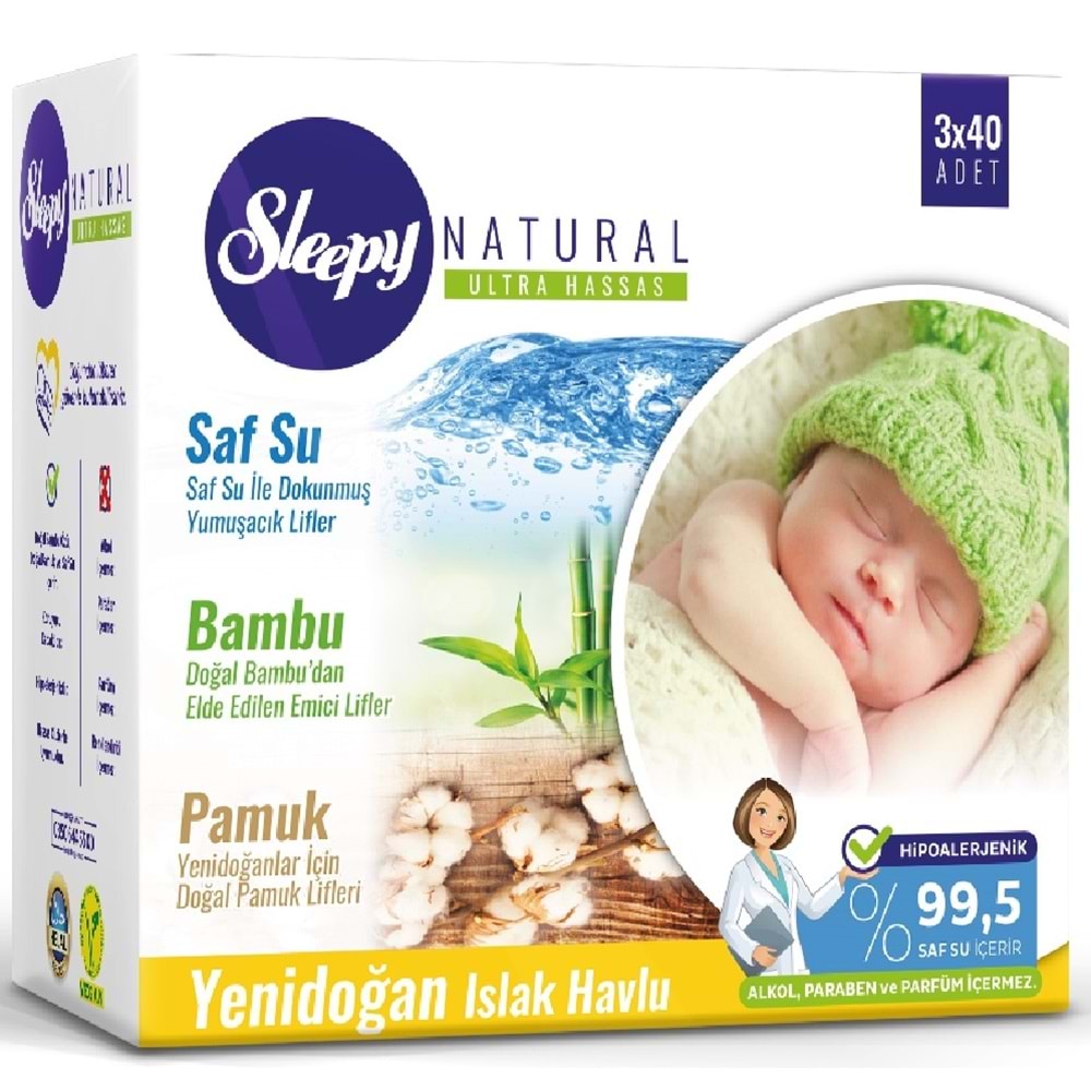 Sleepy Islak Havlu Mendil Pamuklu Yenidoğan Natural Bambu 40 Yaprak 12 Li Set+Bakım Örtüsü 2 Li Set