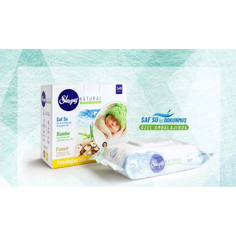 Sleepy Islak Havlu Mendil Pamuklu Yenidoğan Natural Bambu 40 Yaprak 12 Li Set+Bakım Örtüsü 2 Li Set