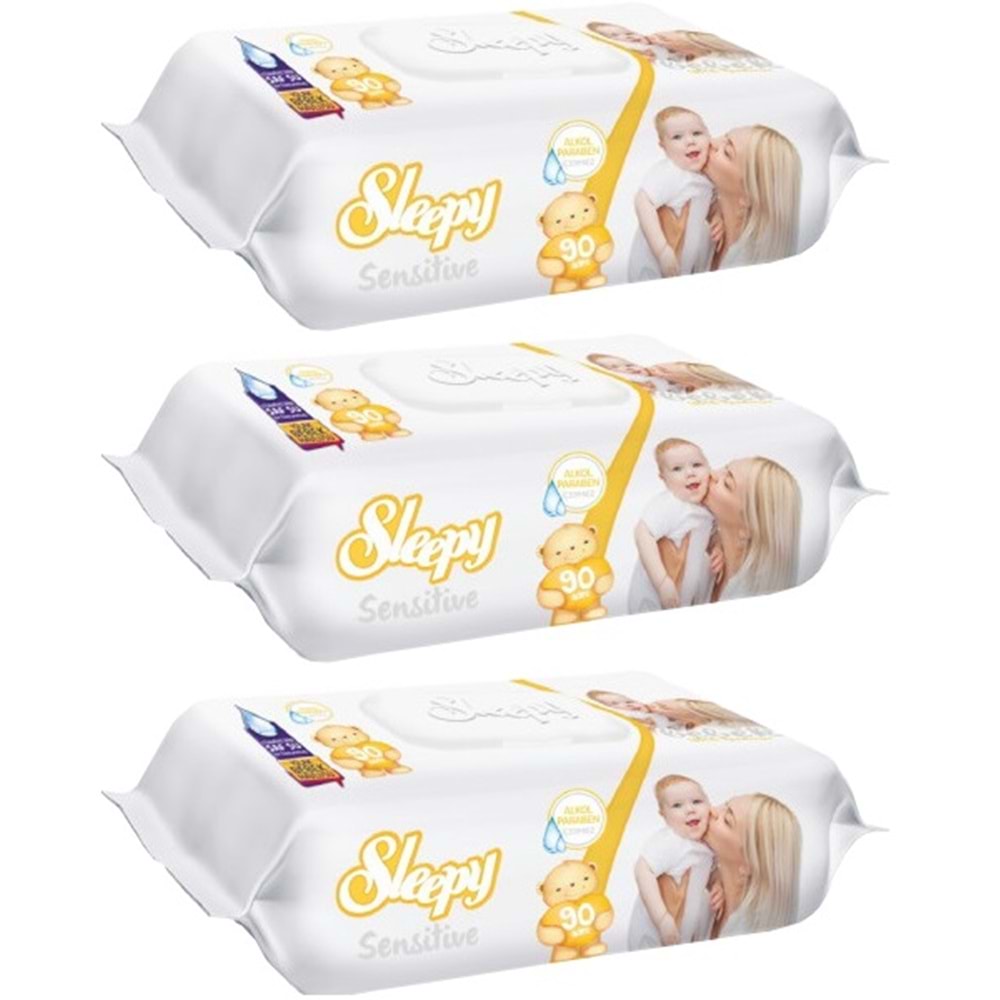Sleepy Islak Havlu Mendil 90 Yaprak Sensitive 3 Lü Set Plastik Kapaklı