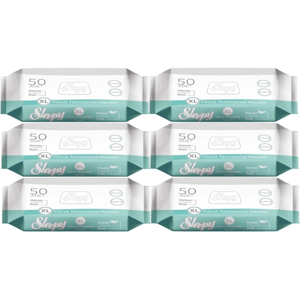 Sleepy Hasta Vücut Temizleme Islak Mendil Havlu 50 Yaprak XL (6 Lı Set)