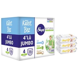 Sleepy Külot Bebek Bezi Naturel 4 Beden 7-14 KG Maxi 120 Adet Kutu + 3 Adet Mendil
