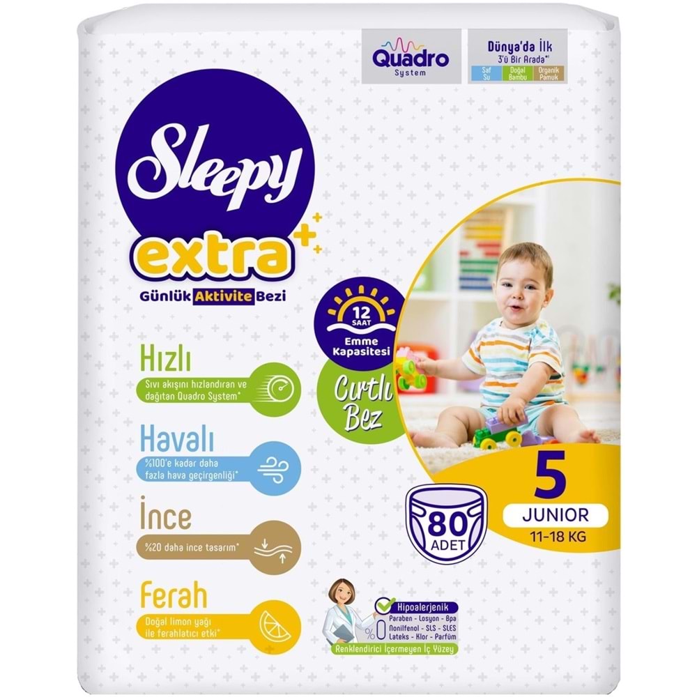 Sleepy Bebek Bezi Extra Beden:5 (11-18Kg) Junior 320 Adet Avantaj Ultra Pk (4PK*80)